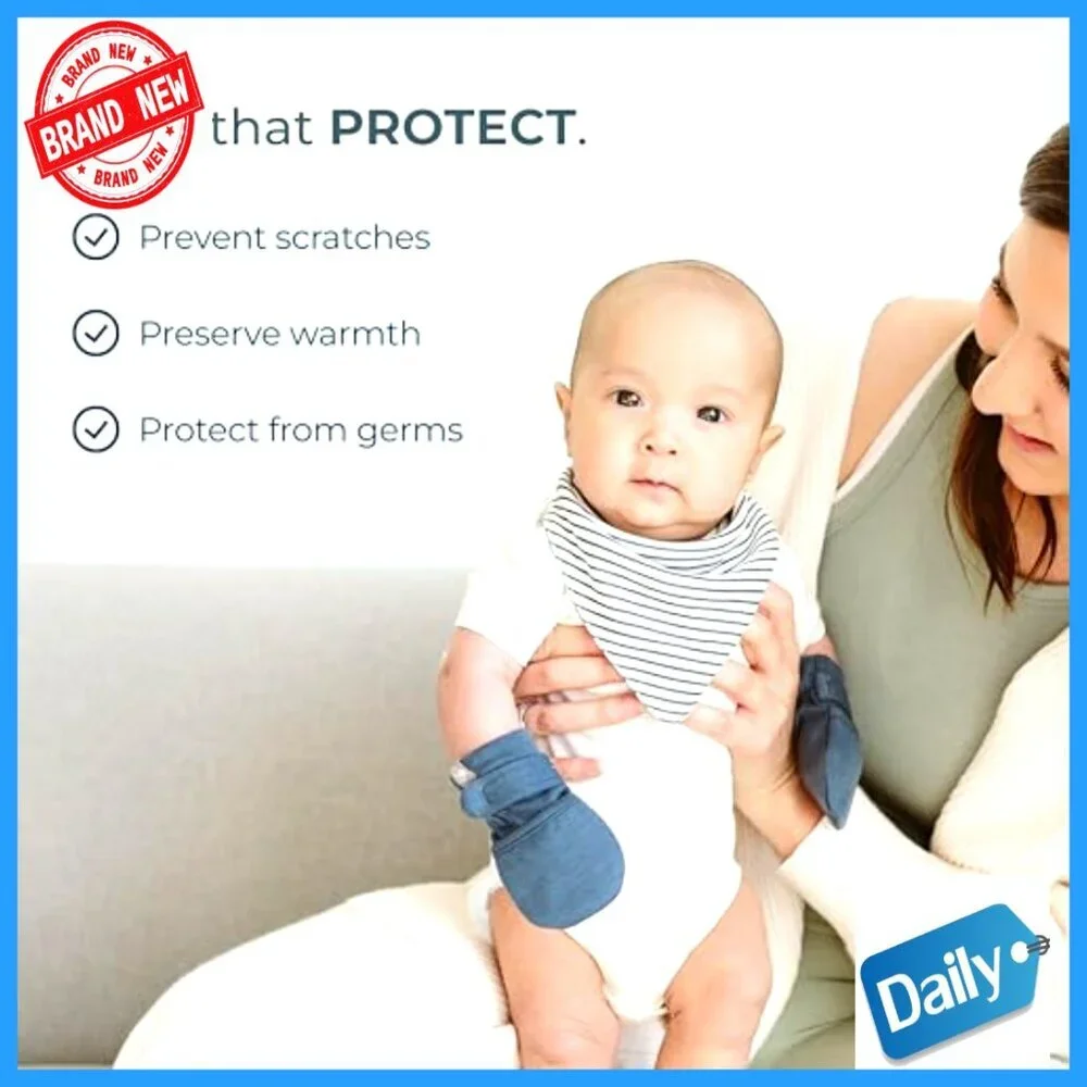Organic Baby Mittens Stay-On Adjustable Velcro Closure Preemie to 6M